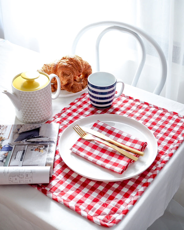 Quilted Red Gingham Placemat.