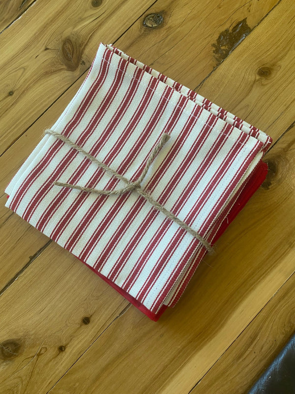 Red Ticking and Solid Napkins (Set of 4)